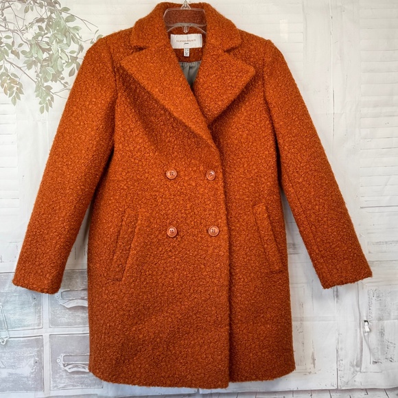 Gianni Feraud Femme Womens Orange Collared Pea Coat Double Breasted Jacket 6 US - Picture 1 of 14